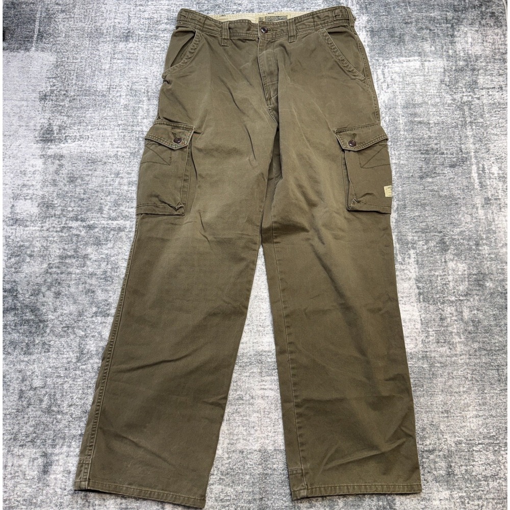 American Eagle Cargo Pant Men 33x32 Olive Khaki Relaxed Heavy Twill Military Y2K
